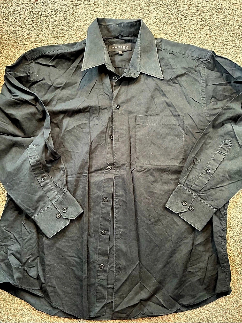 Kenneth Cole New York Long Sleeve Button-Down Dress Shirt Men's Black Medium